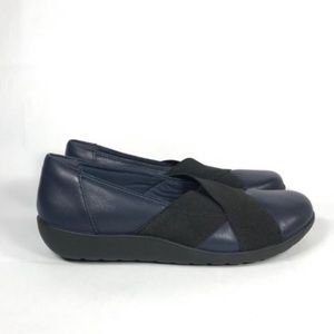Clarks Medora Jem Cross Strap Navy Blue Flats 6.5